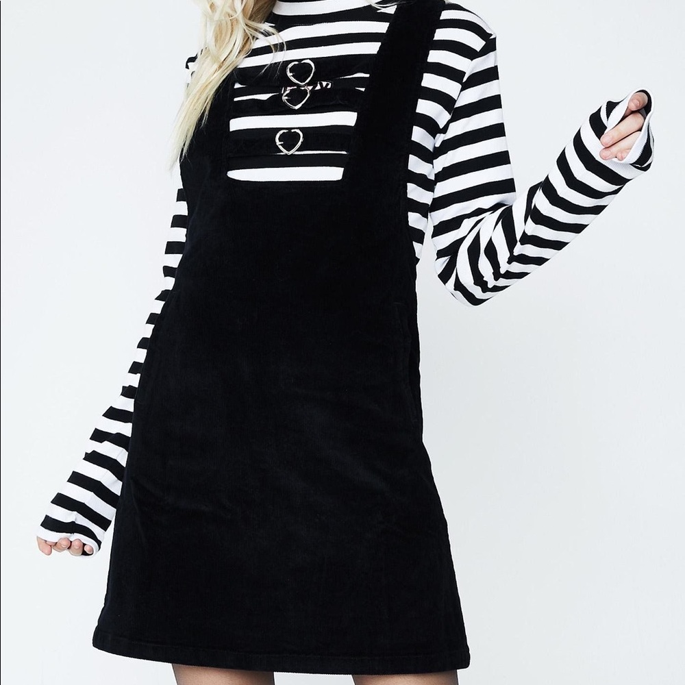 lazy oaf heart shaped buckle corduroy pinafore